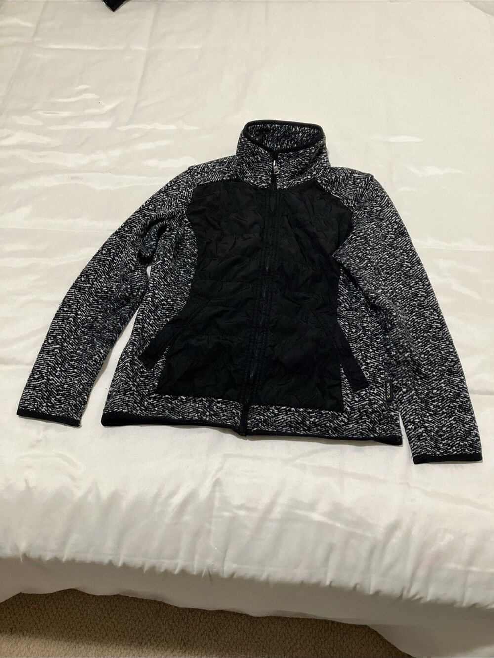 Jack Wolfskin C Nanuk Fleece Jacket Womens L Black Herringbone Windbreaker Front
